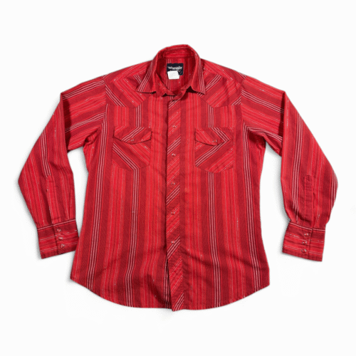 Wrangler Western Shirt Adult MEDIUM Red Metallic Striped Pearl Snap Cowboy Rodeo