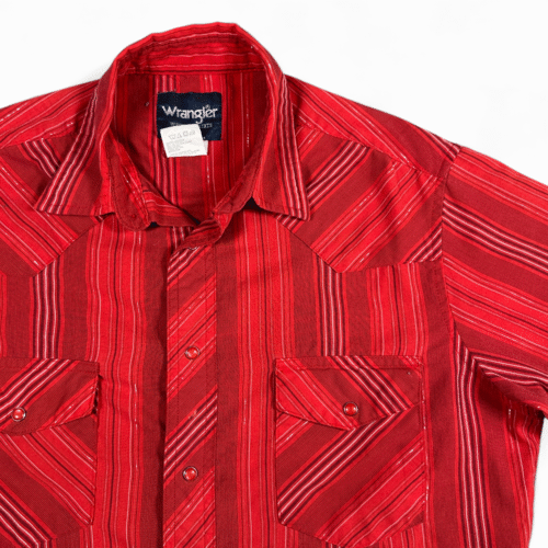 Wrangler Western Shirt Adult MEDIUM Red Metallic Striped Pearl Snap Cowboy Rodeo