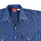 Vintage Ely Plains Western Shirt Adult MEDIUM Blue Striped Cowboy Pearl Snap Y2K