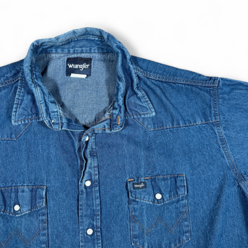 Wrangler Western Shirt Adult 4XL Blue Denim Dark Wash Big Man Pearl Snap 20x35