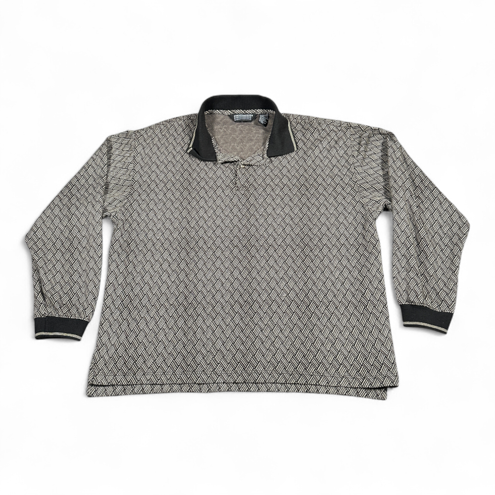 Vintage Knightsbridge Polo Shirt Adult LARGE Black Brown Herringbone Preppy 90s-1 Vintage Knightsbridge Polo Shirt Adult LARGE Black Brown Herringbone Preppy 90s