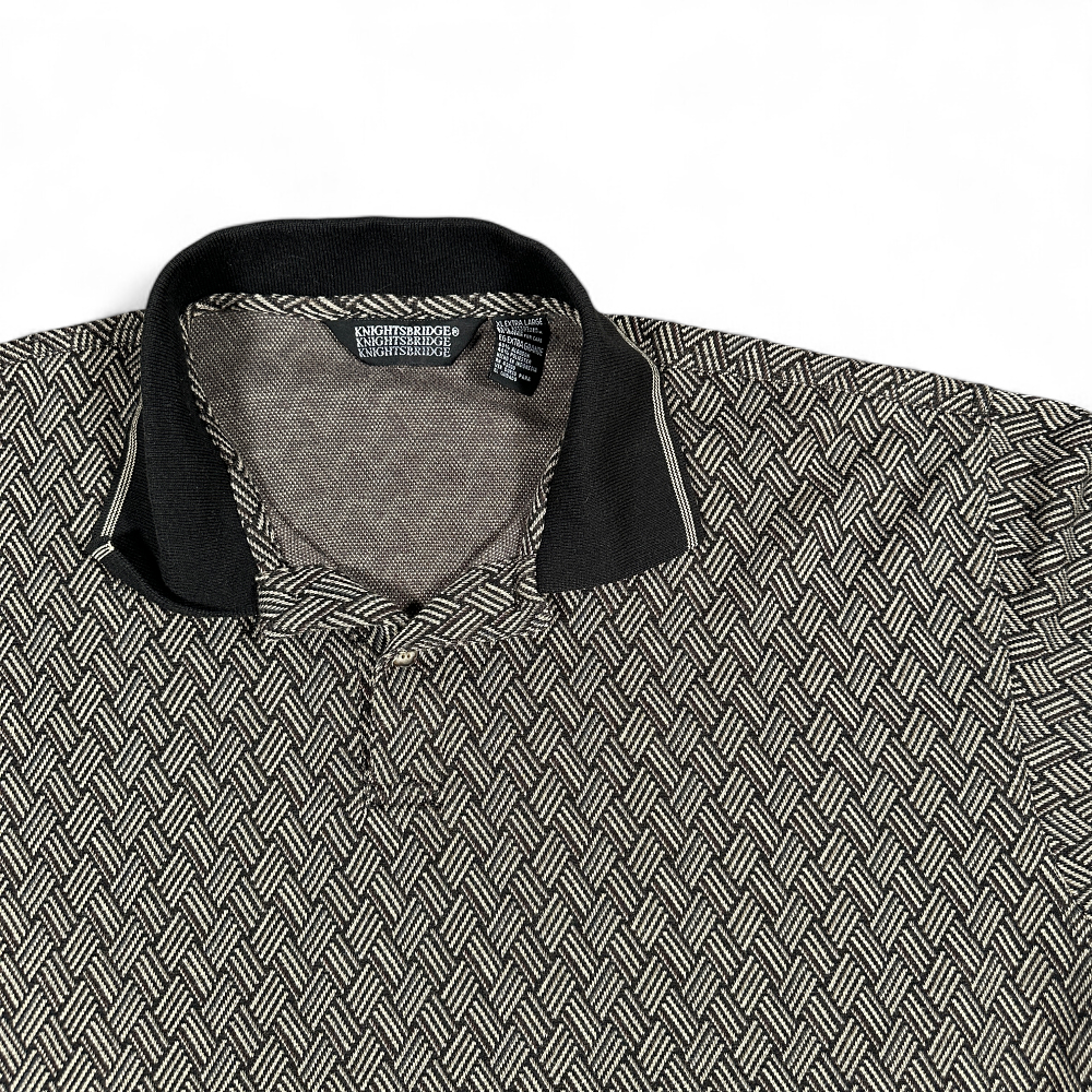 Vintage Knightsbridge Polo Shirt Adult LARGE Black Brown Herringbone Preppy 90s-2 Vintage Knightsbridge Polo Shirt Adult LARGE Black Brown Herringbone Preppy 90s