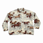 Vintage Horses Jacket Womens 2X Brown Gray Fleece Western Bon Worth Zip 90s