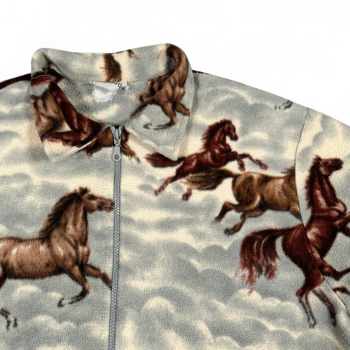 Vintage Horses Jacket Womens 2X Brown Gray Fleece Western Bon Worth Zip 90s