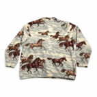 Vintage Horses Jacket Womens 2X Brown Gray Fleece Western Bon Worth Zip 90s