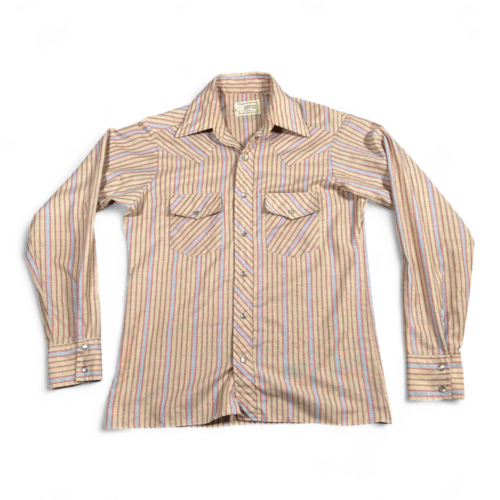 Vintage County Seat Western Shirt Adult SMALL Brown Pink Striped Cowboy 70s