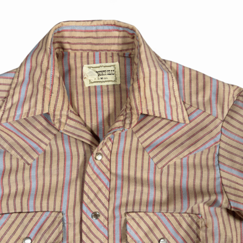 Vintage County Seat Western Shirt Adult SMALL Brown Pink Striped Cowboy 70s