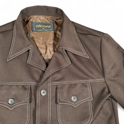 Vintage Haggar Jacket Adult SMALL Brown 38 Leisure Suit Disco Polyester USA 70s