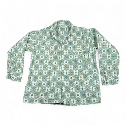 Vintage Marlowe Shirt Adult LARGE White Green Paisley Pajama Top Lounge USA 70s