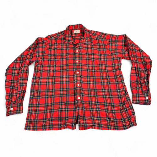Vintage Hathaway Shirt Adult LARGE Red Royal Stewart Plaid Loop Collar Wool 60s