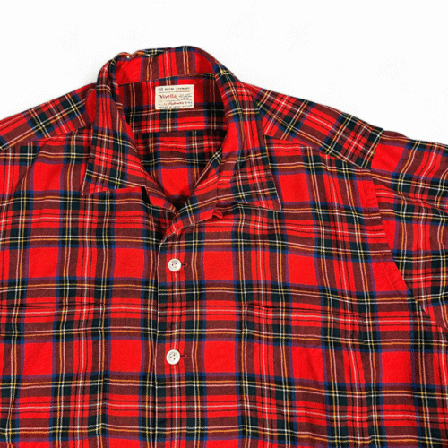 Vintage Hathaway Shirt Adult LARGE Red Royal Stewart Plaid Loop Collar Wool 60s