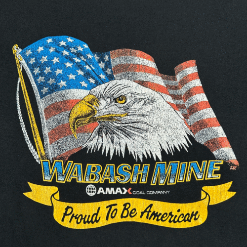 Vintage Wabash Mine Shirt Adult LARGE Black Eagle American Flag Amax USA 80s
