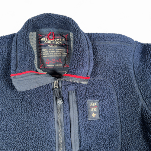 Vintage Abercrombie Fitch Jacket Adult SMALL Blue Fleece Deep Pile Mesh Line 90s