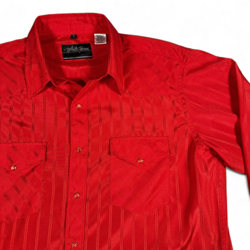 Vintage White Horse Western Shirt Adult LARGE Red Striped Sheen Cowboy 90s