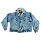 Vintage Jean Jacket Adult LARGE Blue Denim Quilted Hooded Blanket Lined 90s