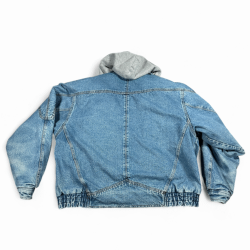 Vintage Jean Jacket Adult LARGE Blue Denim Quilted Hooded Blanket Lined 90s