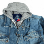 Vintage Jean Jacket Adult LARGE Blue Denim Quilted Hooded Blanket Lined 90s