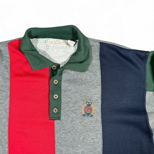 Vintage Bugle Boy Sweater Adult LARGE Gray Colorblock Sweatshirt Polo Crest 90s