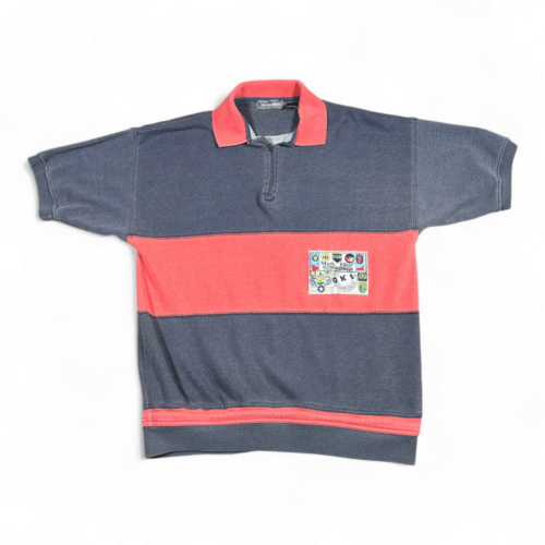 Vintage Mark Elliot Polo Shirt Adult SMALL Blue Colorblock Military Patch 90s