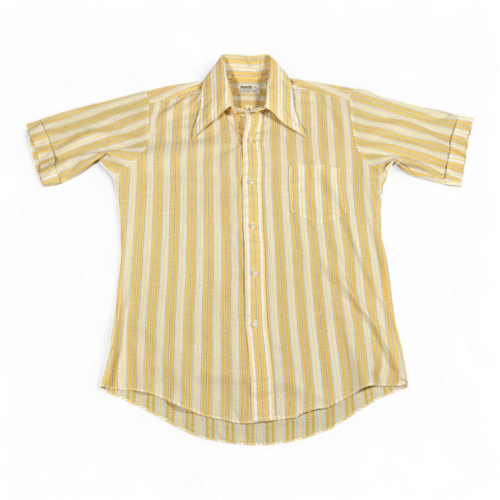 Vintage Montgomery Ward Shirt Adult MEDIUM Yellow Blue Striped Knit Disco 70s