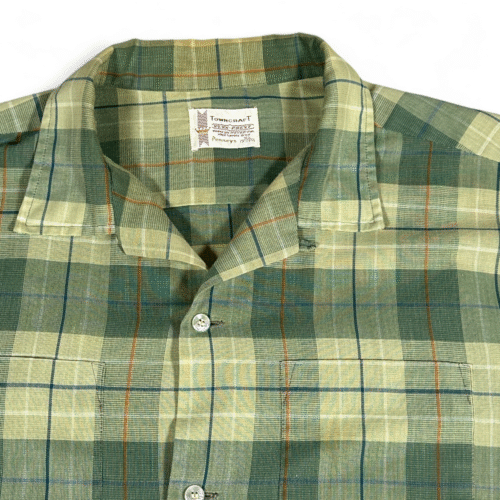 Vintage Towncraft Shirt Adult EXTRA LARGE Green Plaid JC Penneys Loop Camp 60s