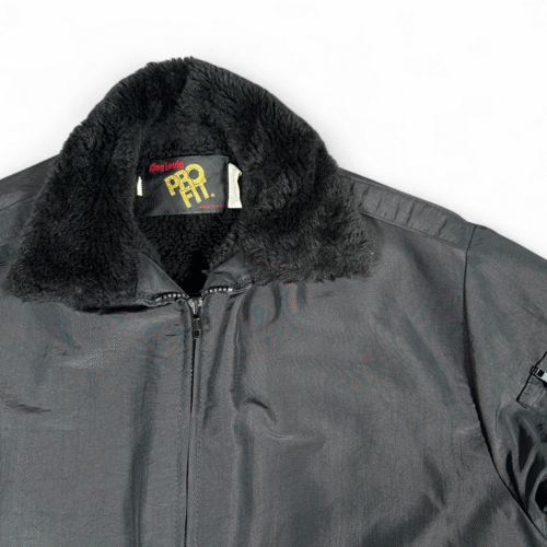 Vintage King Louie Jacket Adult LARGE Black Bomber Sherpa Fur Collar USA 80s