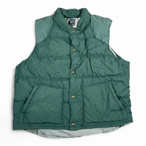 Vintage Gap Vest Adult LARGE Green Gray Down Puffer Quilted Hooded Outdoor 90s