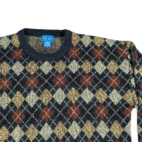 Vintage Towncraft Sweater Adult EXTRA LARGE Black Brown Argyle Knit Autumn 90s