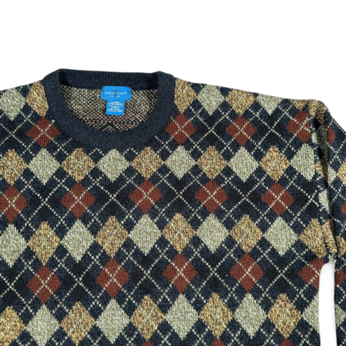 Vintage Towncraft Sweater Adult EXTRA LARGE Black Brown Argyle Knit Autumn 90s