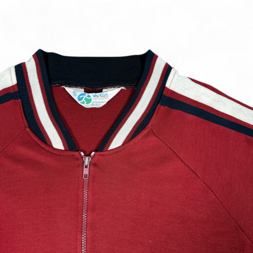Vintage Van Cort Track Jacket Adult LARGE Red White Striped Tennis Raglan 80s
