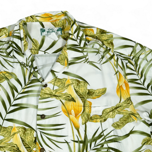 Vintage Two Palms Hawaiian Shirt Adult EXTRA LARGE White Rayon USA Made 80s
