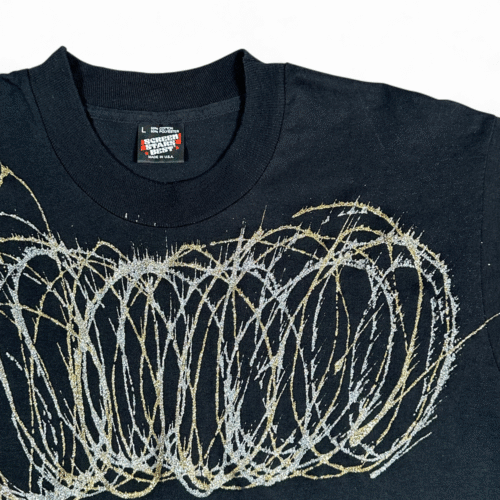 Vintage Spin Art Shirt Adult MEDIUM Black Abstract Gold Silver Glitter USA 80s