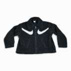 Nike Jacket Womens SMALL Black White Double Swoosh Fleece Sherpa Oversized Boxy