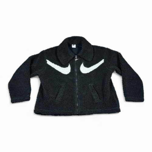 Nike Jacket Womens SMALL Black White Double Swoosh Fleece Sherpa Oversized Boxy