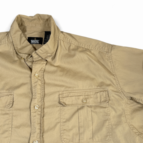 Vintage National Geographic Shirt Adult LARGE Brown Safari Travel Collection Y2K