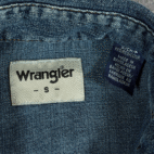 Wrangler Western Shirt Adult SMALL Blue Denim Dark Wash Pearl Snap Cowboy