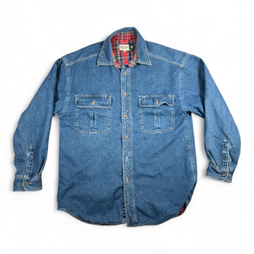 Vintage WearGuard Shirt Adult MEDIUM Blue Denim Plaid Flannel Lined Workwear 90s
