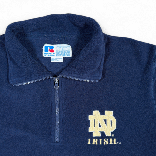 Vintage Notre Dame Sweater Adult LARGE Blue Fleece Russell Athletic Sports 90s