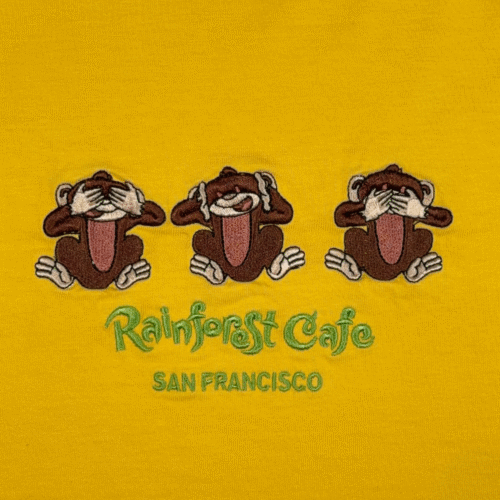 Vintage Rainforest Cafe Shirt Adult EXTRA LARGE Yellow Monkeys San Francisco Y2K