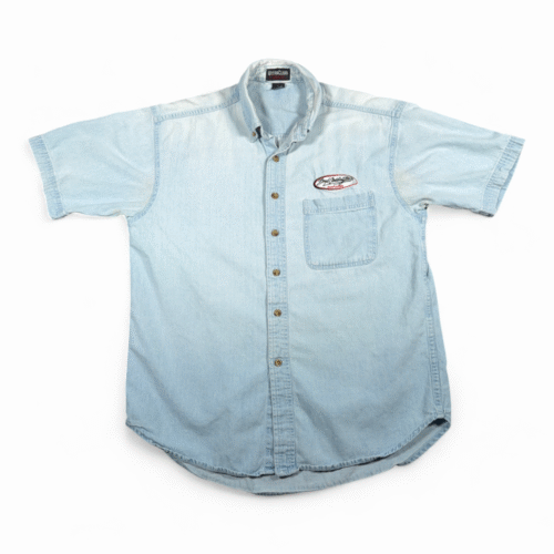 Vintage Boyd Coddingtons Garage Shirt Adult MEDIUM Blue Chambray Mechanic Y2K