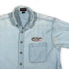 Vintage Boyd Coddingtons Garage Shirt Adult MEDIUM Blue Chambray Mechanic Y2K