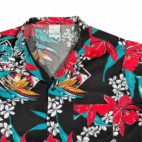 Vintage Shore Things Hawaiian Shirt Adult MEDIUM Black Floral Hibiscus USA 80s