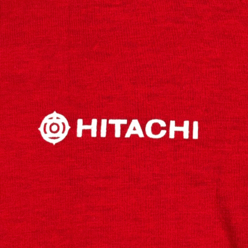 Vintage Hitachi Shirt Adult MEDIUM Red Logo Japanese Technology Electronics 80s