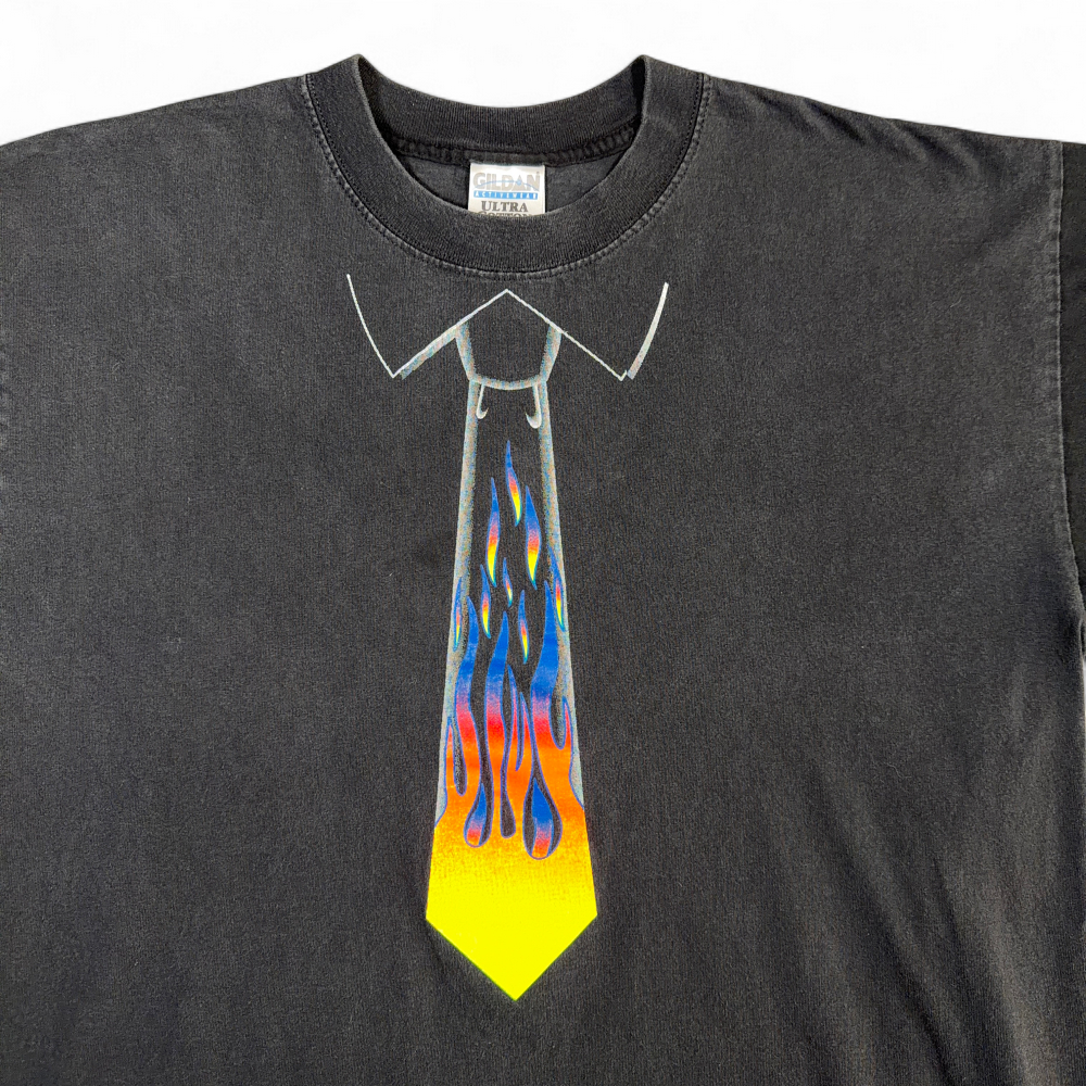 Vintage Flame Necktie Shirt Adult EXTRA LARGE Black Hot Rod Fire Colors Tie Y2K-2 Vintage Flame Necktie Shirt Adult EXTRA LARGE Black Hot Rod Fire Colors Tie Y2K