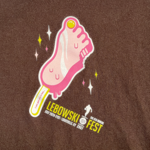 Big Lebowski Shirt Adult LARGE Brown Fest Foot Popsicle Toe Bowling Movie Y2K-2 Big Lebowski Shirt Adult LARGE Brown Fest Foot Popsicle Toe Bowling Movie Y2K