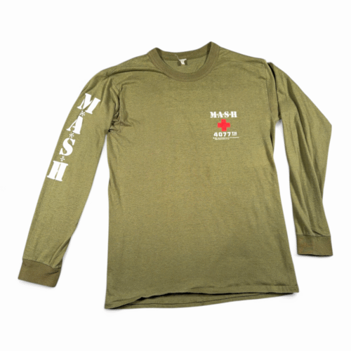 Vintage MASH Shirt Adult SMALL Green 4077th Army TV Show Promo Fox Film USA 80s