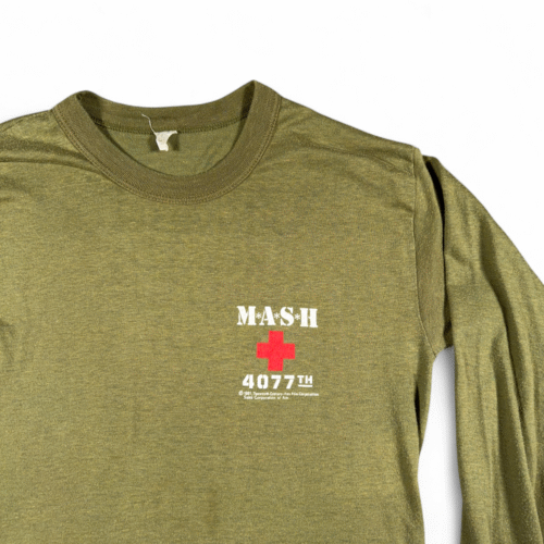 Vintage MASH Shirt Adult SMALL Green 4077th Army TV Show Promo Fox Film USA 80s