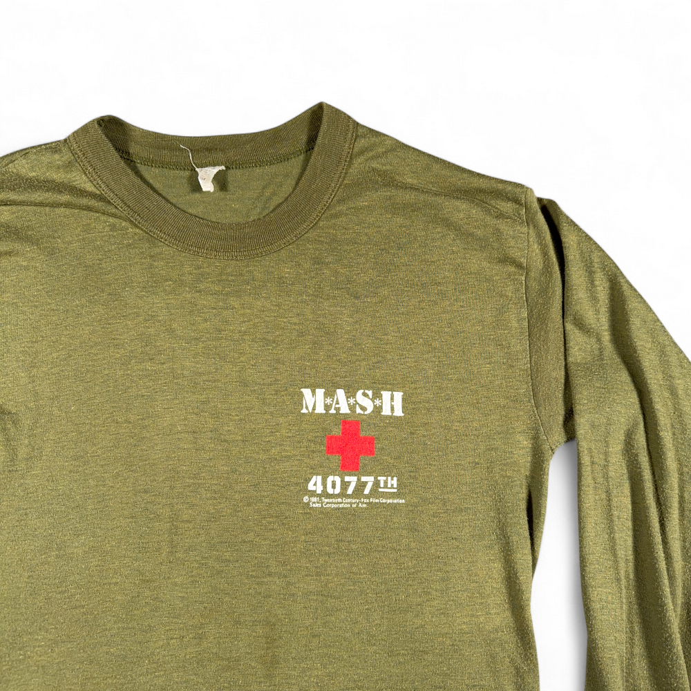 Vintage MASH Shirt Adult SMALL Green 4077th Army TV Show Promo Fox Film USA 80s-3 Vintage MASH Shirt Adult SMALL Green 4077th Army TV Show Promo Fox Film USA 80s