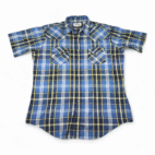 Vintage Ely Cattleman Western Shirt Adult LARGE Blue Yellow Plaid Pearl Snap 90s