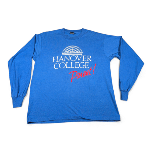 Vintage Hanover College Shirt Adult LARGE Blue Parent Family Indiana USA 80s